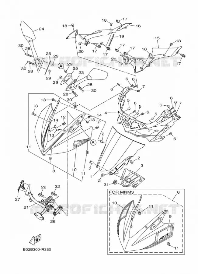 PARE BRISE Yamaha MOTO 300 2016 R3  YZF-R3A