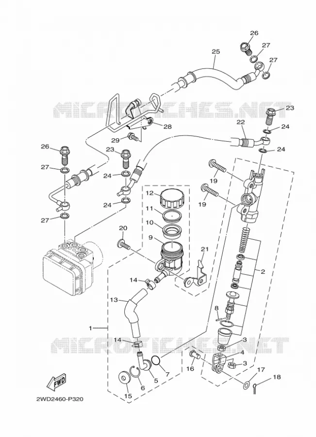 MAITRE CYLINDRE DE FREIN ARRIERE Yamaha MOTO 300 2016 R3  YZF-R3A