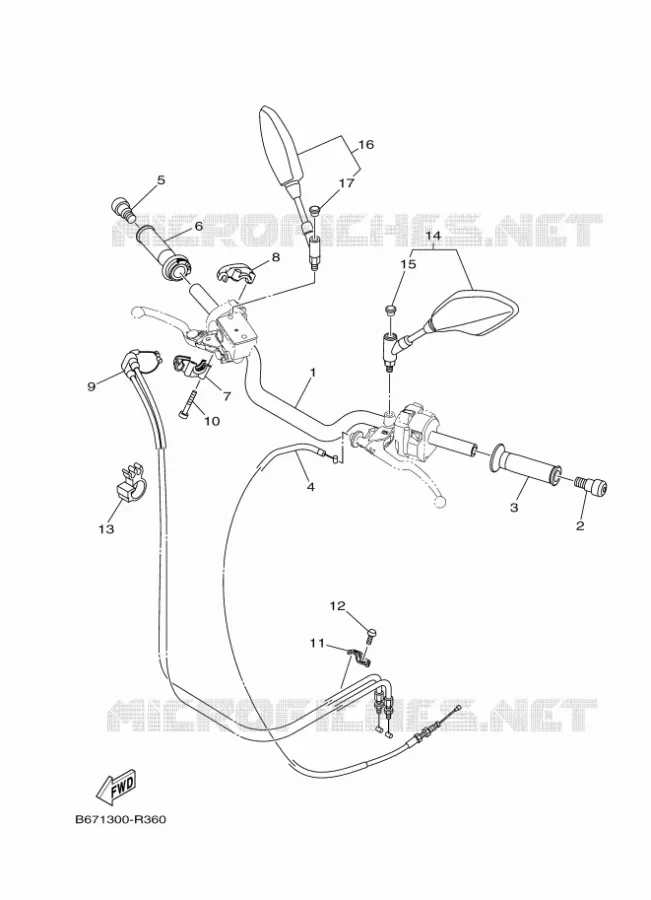 GUIDON ET CABLES Yamaha MOTO 1000 2016 MT  MTN1000