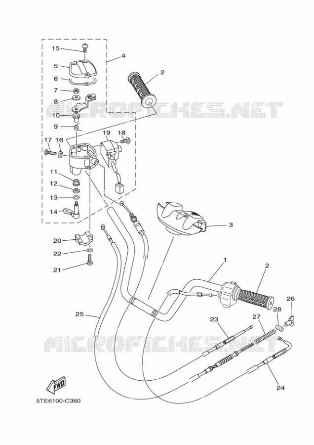 GUIDON ET CABLES Yamaha QUAD 350 2008 GRIZZLY  YFM350FWA