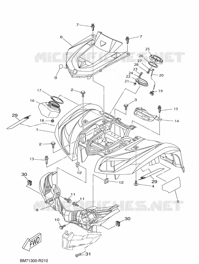 GARDE BOUE AVANT Yamaha QUAD 450 2016 GRIZZLY  YFM450FWAD