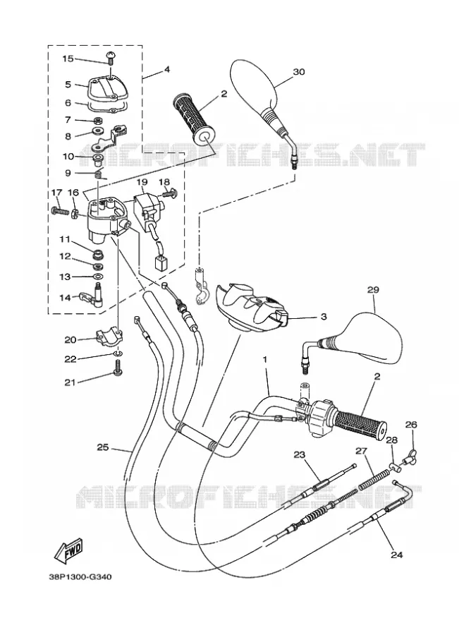 GUIDON ET CABLES Yamaha QUAD 350 2010 GRIZZLY 4WD  YFM350FWA