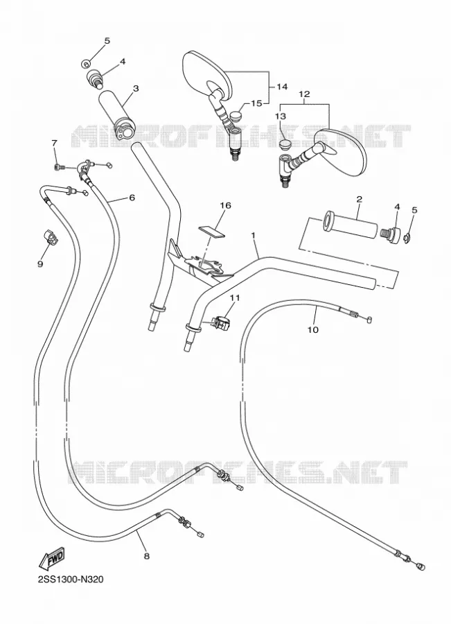 GUIDON ET CABLES Yamaha MOTO 1300 2016 XVS  XVS1300CU