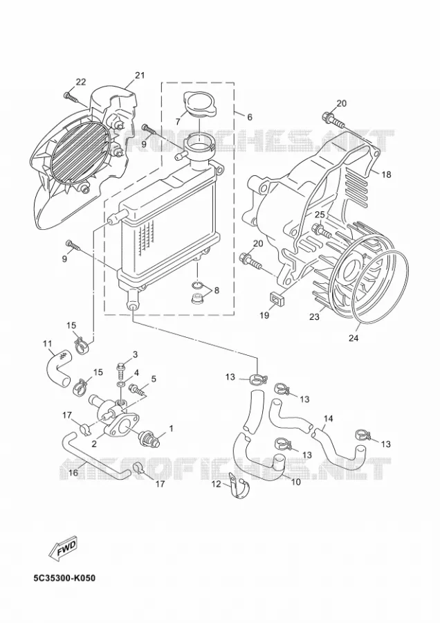 RADIATEUR / DURITES Yamaha SCOOTER 50 2012 NEOS 4T UBS  YN50FUNEO'S 4+
