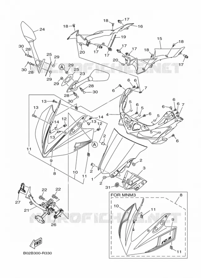 PARE BRISE Yamaha MOTO 300 2016 R3  YZF-R3A