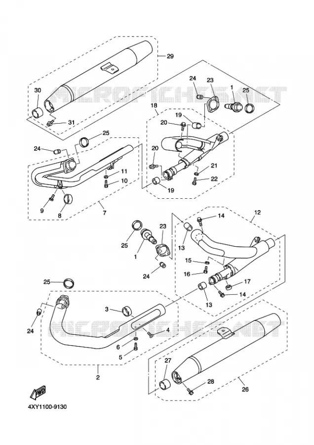 ECHAPPEMENT Yamaha MOTO 1300 2000 ROYALSTAR  XVZ13TF