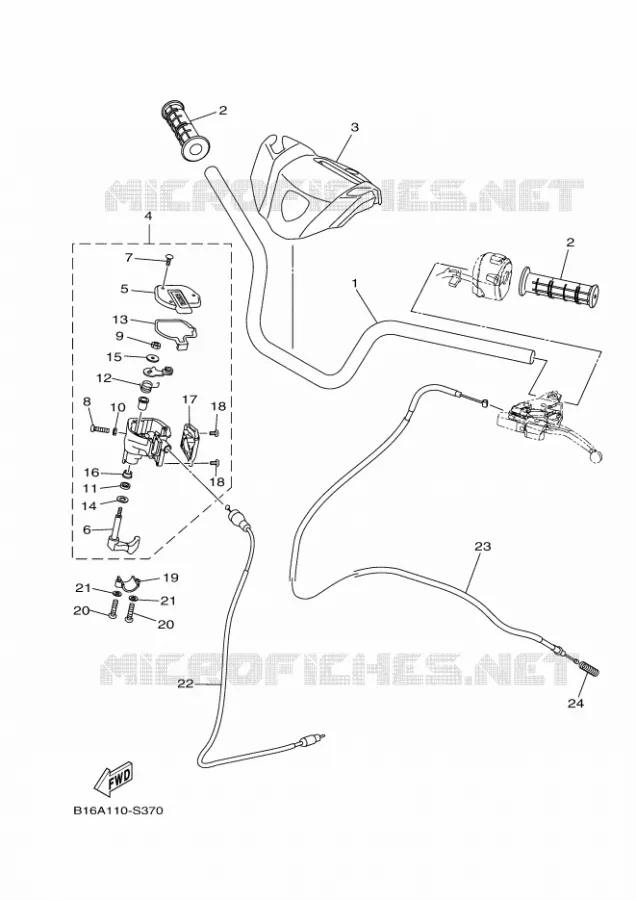 GUIDON ET CABLES Yamaha QUAD 700 2018 KODIAK  YFM700FWB
