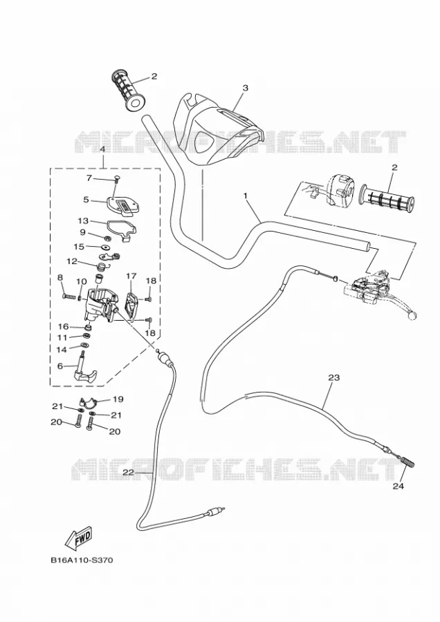 GUIDON ET CABLES Yamaha QUAD 700 2018 KODIAK  YFM700FWB