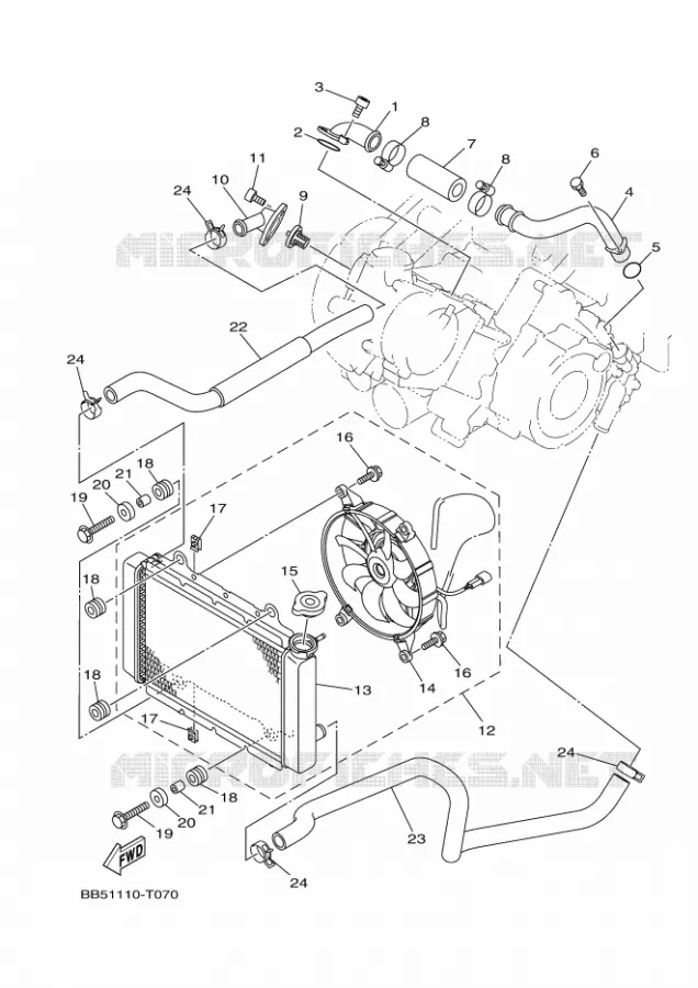 RADIATEUR / DURITES Yamaha QUAD 450 2018 KODIAK  YFM450FWAD