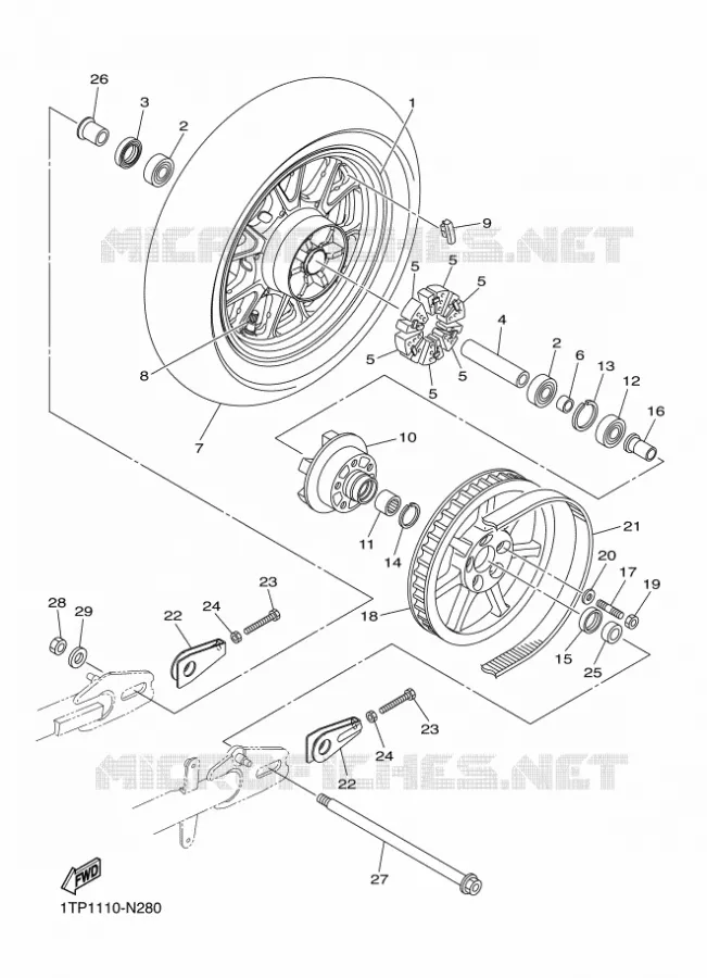 ROUE ARRIERE Yamaha MOTO 950 2014 BOLT  XVS950CUXV950R