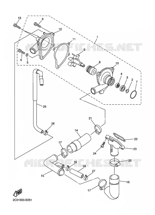 POMPE A EAU / DURITES Yamaha MOTO 600 2008 R6  YZF-R6