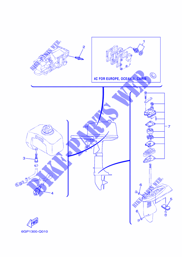 PIECES D'ENTRETIEN pour Yamaha 4C Manual Starter, Tiller Handle, Manual Tilt, Pre-Mixing, Shaf Shaft 20