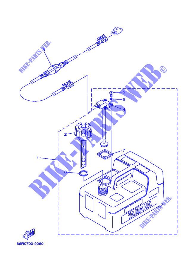 RESERVOIR A CARBURANT pour Yamaha 5C 2 Stroke, Manual Starter, Tiller Handle, Manual Tilt de 2001