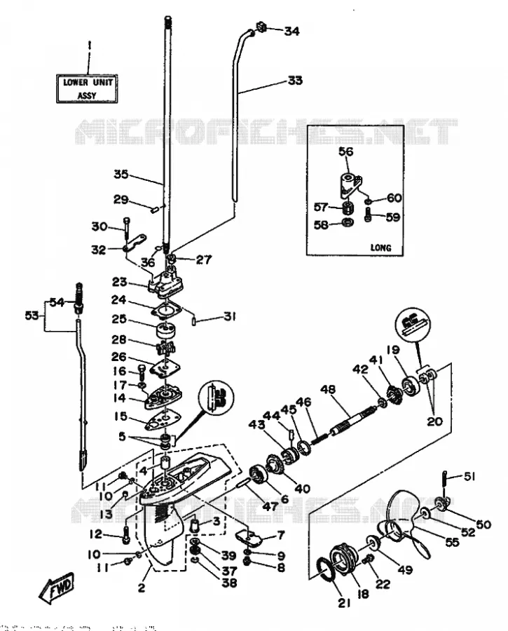 CARTER INFERIEUR ET TRANSMISSION Yamaha OUTBOARD ENGINES 5hp (3.7kW) 1996 5  5CS