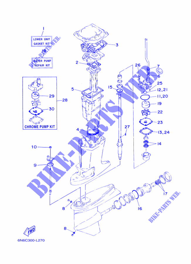 KIT DE REPARATION 2 pour Yamaha 115C 2 Stroke, Electric Starter, Remote Control, Power Trim & Tilt, Oil injection, Shaft 20