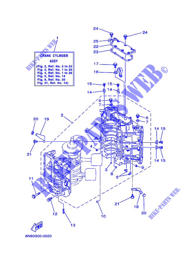 CYLINDRE / CARTER MOTEUR pour Yamaha 130B 2 Stroke, Electric Starter, Remote Control, Power Trim & Tilt de 2001
