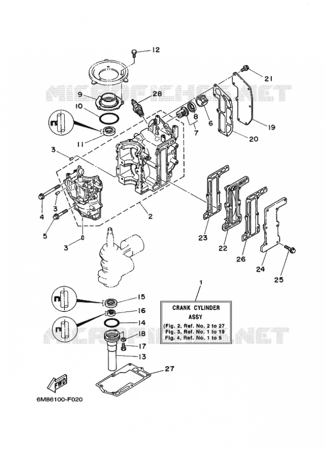CYLINDRE / CARTER MOTEUR Yamaha OUTBOARD ENGINES 6hp (4.4kW) 2011 6  6CMHL