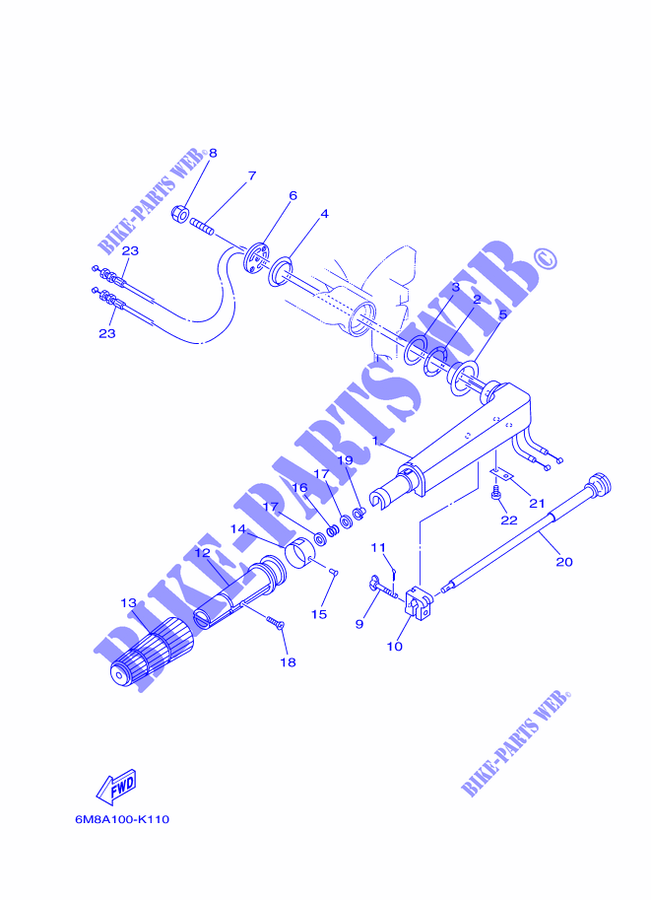 DIRECTION pour Yamaha 6C Manual Starter, Tiller Handle, Manual Tilt, Pre-Mixing, Shaft 20