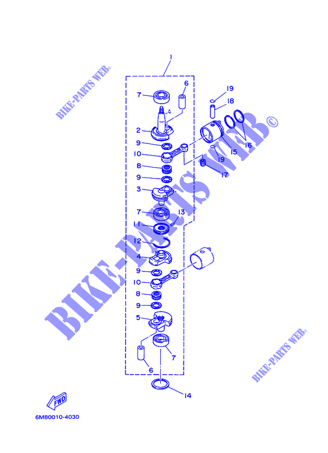 VILEBREQUIN / PISTON pour Yamaha 6C 2 Stroke, Manual Starter, Tiller Handle, Manual Tilt, Pre-Mixing de 2008
