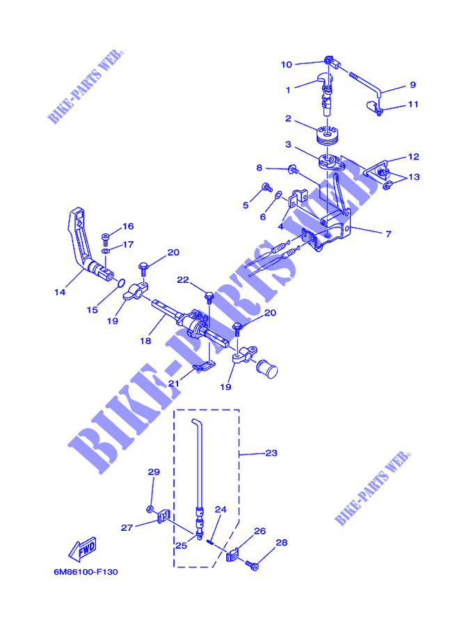 COMMANDE D'ACCELERATEUR pour Yamaha 6C 2 Stroke, Manual Starter, Tiller Handle, Manual Tilt, Pre-Mixing de 2008