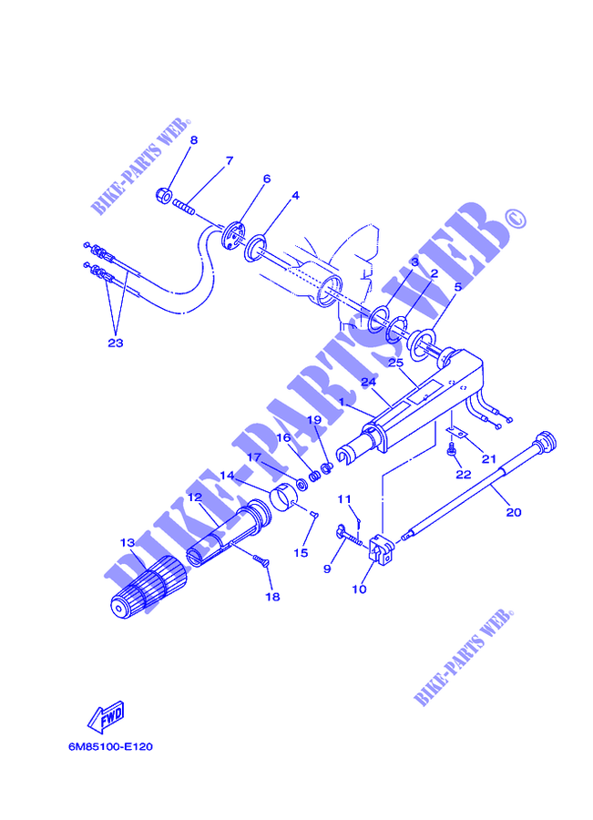DIRECTION pour Yamaha 6C Manual Starter, Tiller Handle, Manual Tilt, Pre-Mixing, Shaft 15