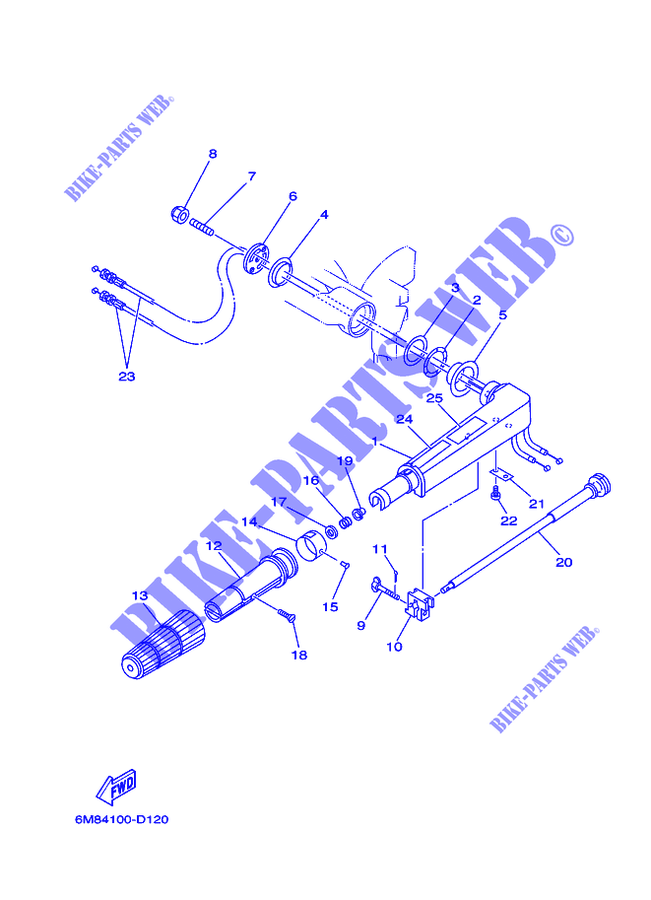 DIRECTION pour Yamaha 6C Manual Starter, Tiller Handle, Manual Tilt, Pre-Mixing, Shaft 15