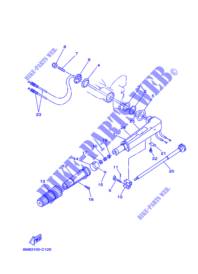 DIRECTION pour Yamaha 6C Manual Starter, Tiller Handle, Manual Tilt, Pre-Mixing, Shaft 20