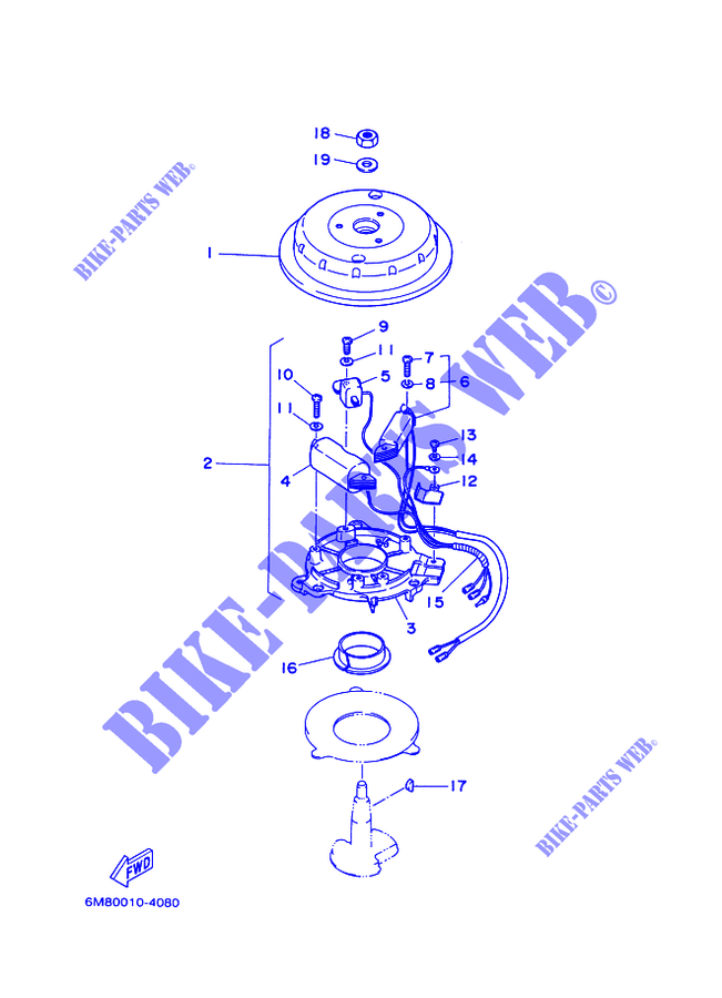 GENERATEUR pour Yamaha 6C 2 Stroke, Manual Starter, Tiller Handle, Manual Tilt de 2002