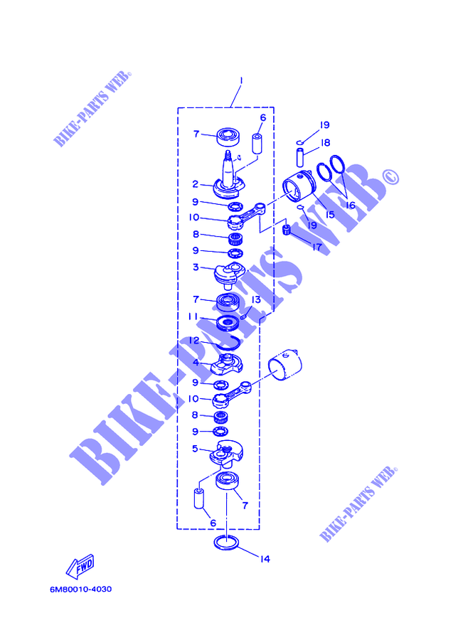 VILEBREQUIN / PISTON pour Yamaha 6C 2 Stroke, Manual Starter, Tiller Handle, Manual Tilt de 2002