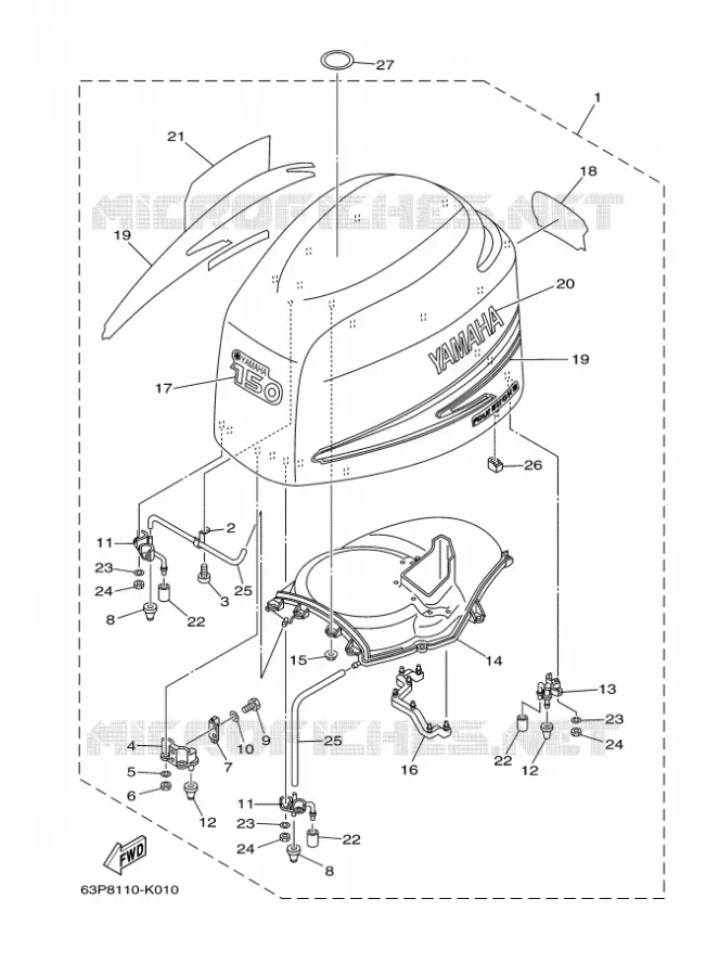 CARENAGE SUPERIEUR Yamaha OUTBOARD ENGINES 150hp (110.3kW) 2011 F150  F150AETX