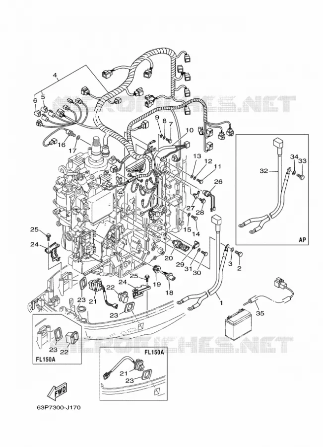 PARTIE ELECTRIQUE 3 Yamaha OUTBOARD ENGINES 150hp (110.3kW) 2011 F150  F150AETL