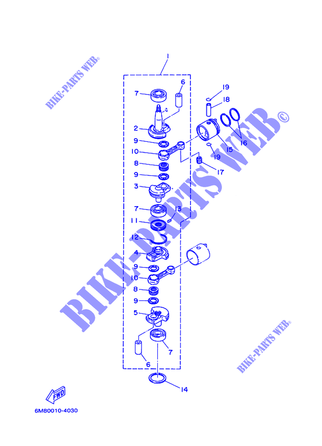 VILEBREQUIN / PISTON pour Yamaha 6D 2-Stroke, Manual Starter, Tiller Handle, Pre-Mixing de 2007