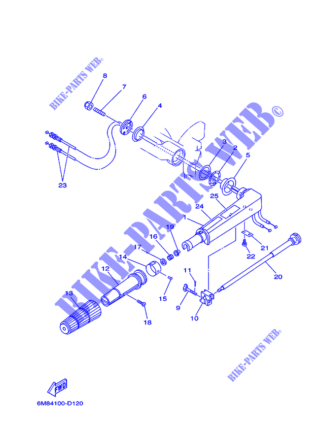 DIRECTION pour Yamaha 6D Manual Start, Tiller Handle, Manual Tilt, Shaft 15