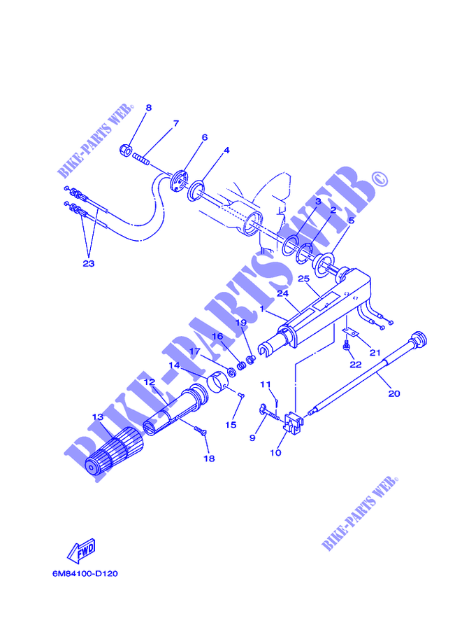 DIRECTION pour Yamaha 6D Manual Start, Tiller Handle, Manual Tilt, Shaft 15