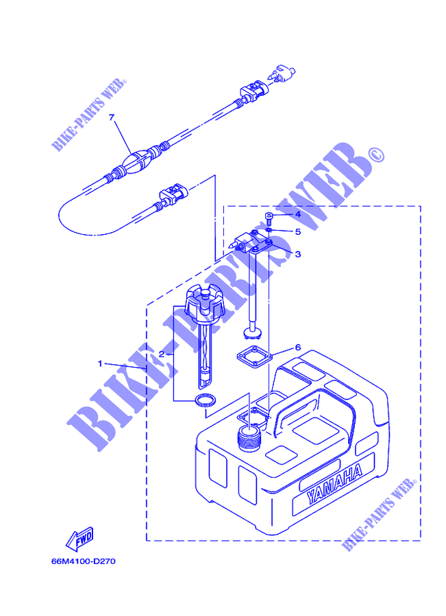 RESERVOIR A CARBURANT pour Yamaha 6D Manual Start, Tiller Handle, Manual Tilt, Shaft 20