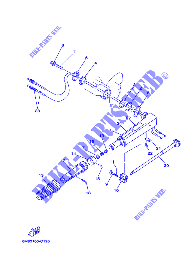 DIRECTION pour Yamaha 6D Manual Start, Tiller Handle, Manual Tilt, Shaft 20