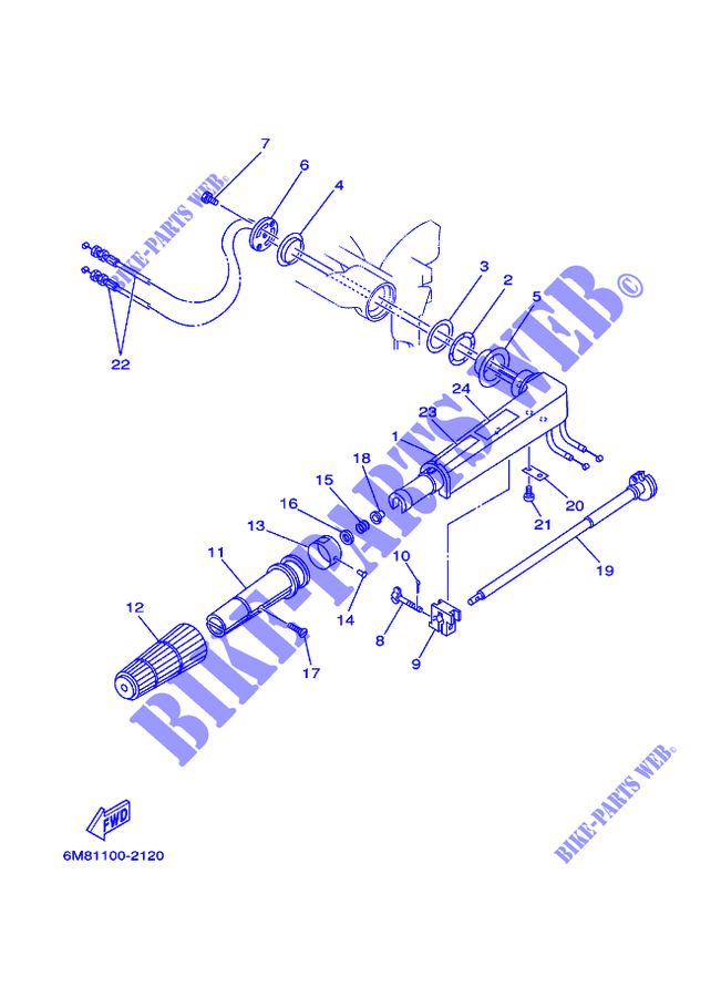 DIRECTION pour Yamaha 6D Manual & Electric Steering, Tiller Handle, Manual Tilt, Shaft 20