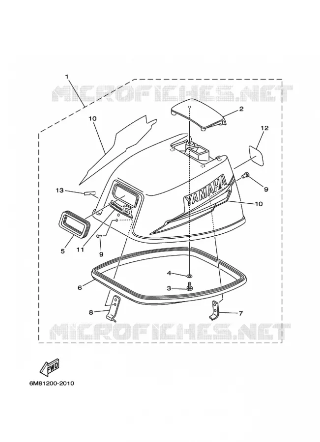 CAPOT SUPERIEUR Yamaha OUTBOARD ENGINES 6hp (4.4kW) 2002 6  6D