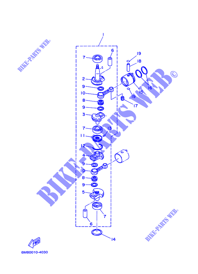 VILEBREQUIN / PISTON pour Yamaha 6D 2 Stroke, Manual Starter, Tiller Handle, Manual Tilt de 2002
