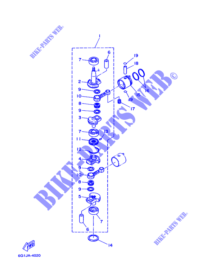 VILEBREQUIN / PISTON pour Yamaha 6D 2 Stroke, Manual Starter, Tiller Handle, Manual Tilt de 1998