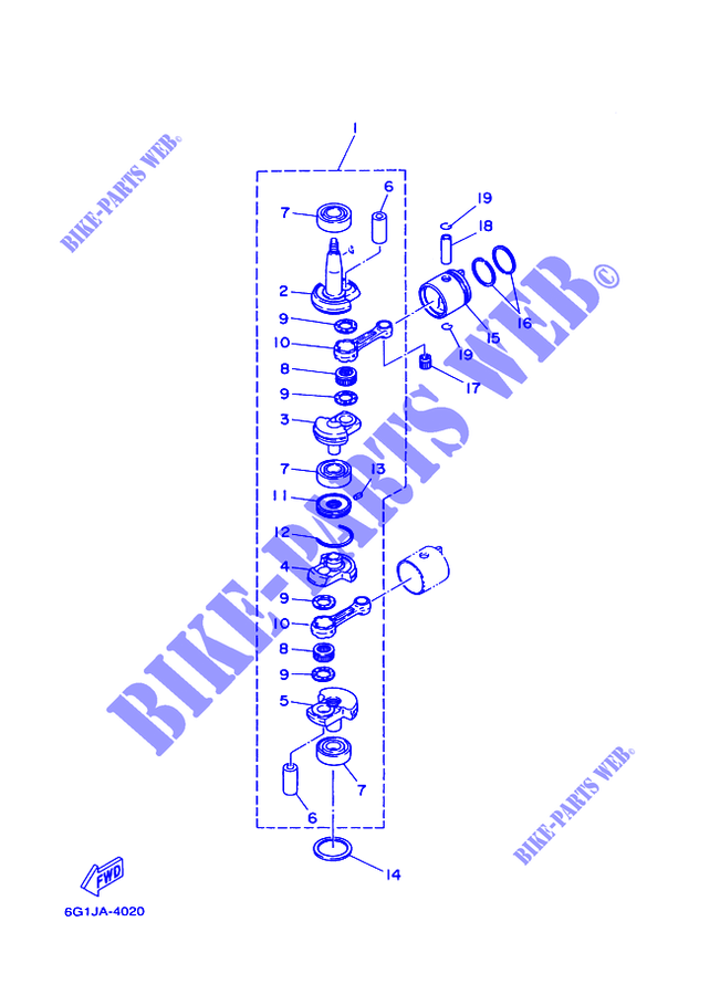 VILEBREQUIN / PISTON pour Yamaha 6D 2 Stroke, Manual Starter, Tiller Handle, Manual Tilt de 1997