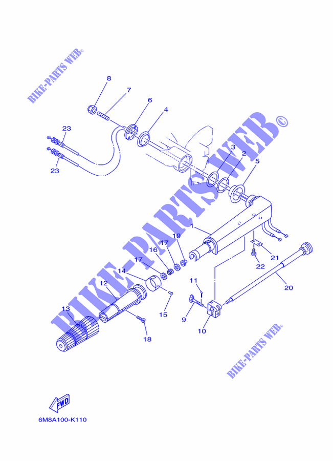 DIRECTION pour Yamaha 8C Manual Starter, Tiller Handle, Manual Trim & Tilt, Pre-Mixing, Shaft 20