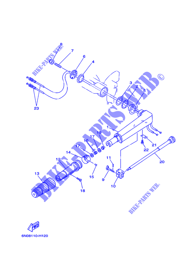 DIRECTION pour Yamaha 8C Manual Starter, Tiller Handle, Manual Tilt, Pre-Mixing, Shaft 15