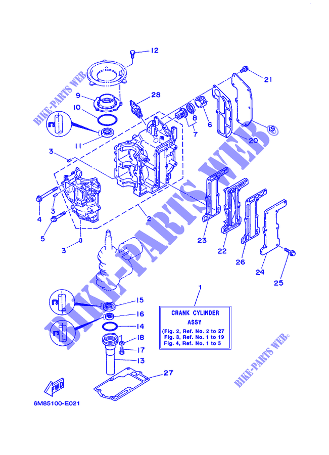 CYLINDRE / CARTER MOTEUR pour Yamaha 8C Manual Starter, Tiller Handle, Manual Tilt, Pre-Mixing, Shaft 15