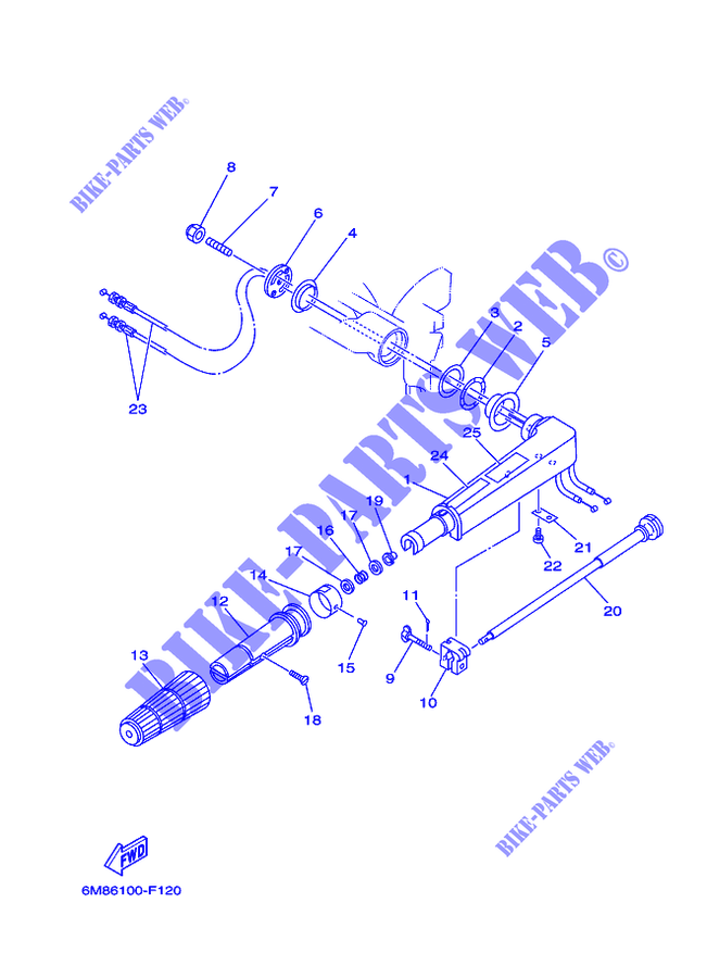 DIRECTION pour Yamaha 8C Manual Starter, Tiller Handle, Manual Tilt, Pre-Mixing de 2008