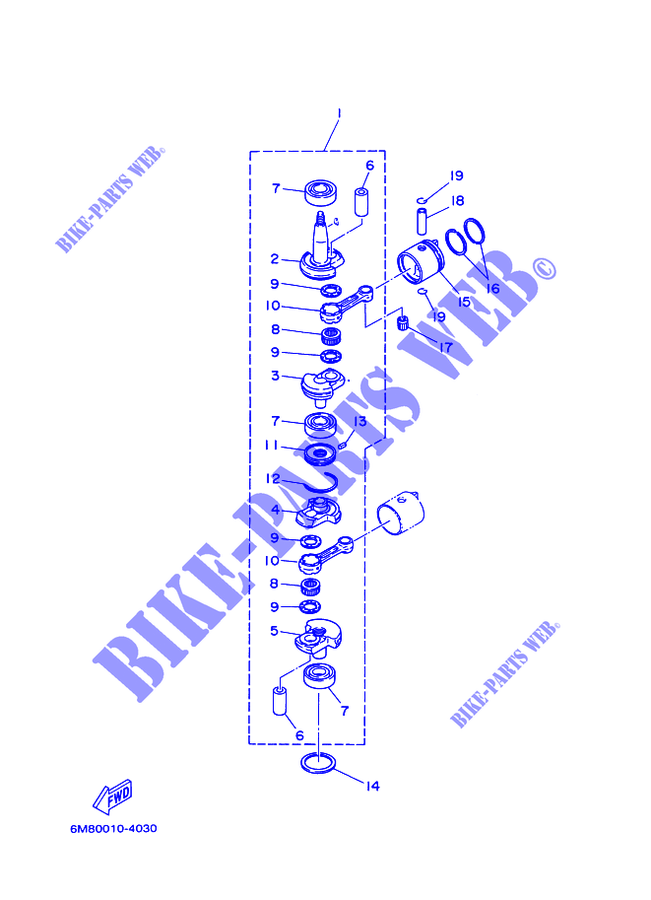 VILEBREQUIN / PISTON pour Yamaha 8C Manual Starter, Tiller Handle, Manual Tilt, Pre-Mixing de 2008