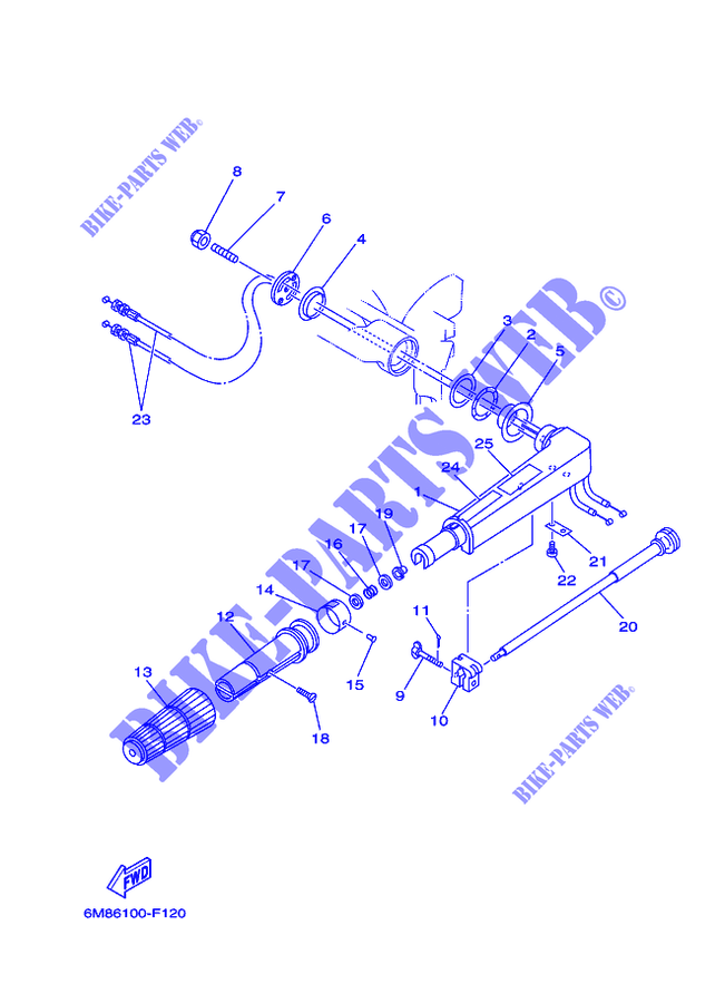 DIRECTION pour Yamaha 8C Manual Starter, Tiller Handle, Manual Tilt, Pre-Mixing de 2007