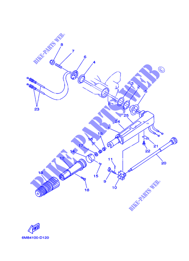 DIRECTION pour Yamaha 8C Manual Starter, Tiller Handle, Manual Tilt, Pre-Mixing, Shaft 15
