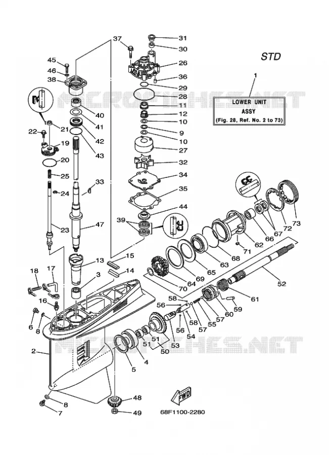 CARTER INFERIEUR ET TRANSMISSION 1 Yamaha OUTBOARD ENGINES 200hp (147.1kW) 2002 Z200  Z200N