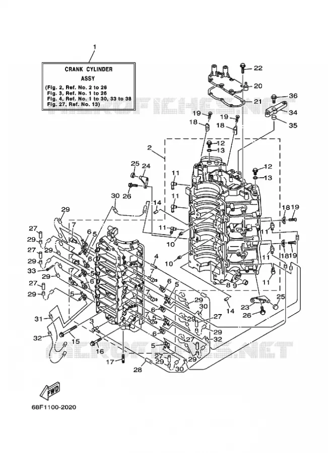 CYLINDRE / CARTER MOTEUR 1 Yamaha OUTBOARD ENGINES 200hp (147.1kW) 2002 Z200  Z200N